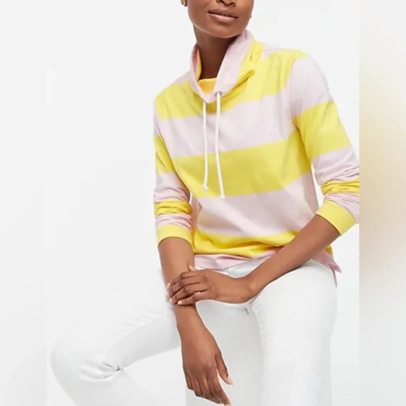 J. Crew Tops - J.Crew Striped Funnelneck Top, Sz S, Pink, Yellow, Rugby, Long Sleeve